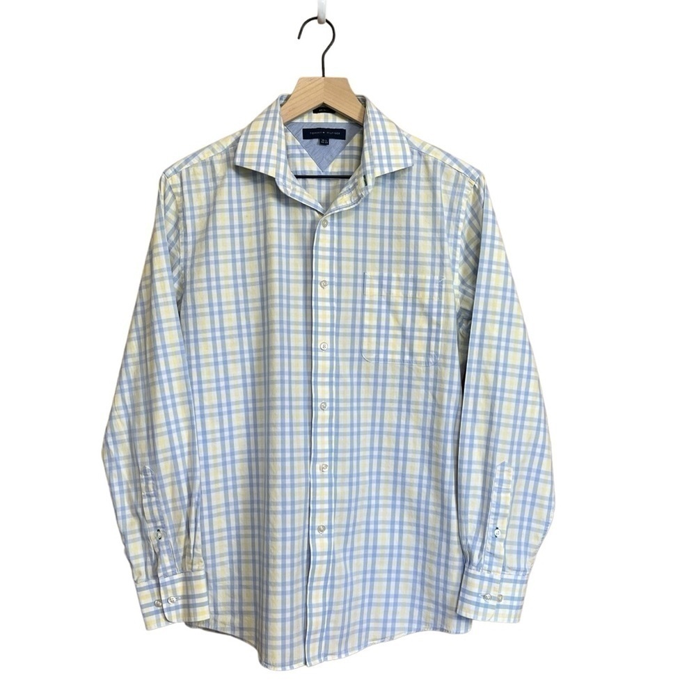 Tommy Hilfiger Men’s Slim Fit Plaid Shirt. Blue Yellow Size 15 1/2 32-33 #1132